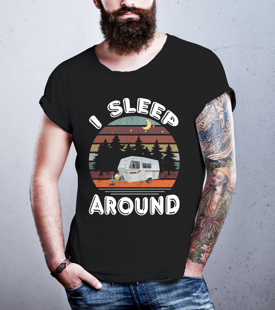 I Sleep Around Bigfoot Fiberglass Camper Forest Scene T-Shirt