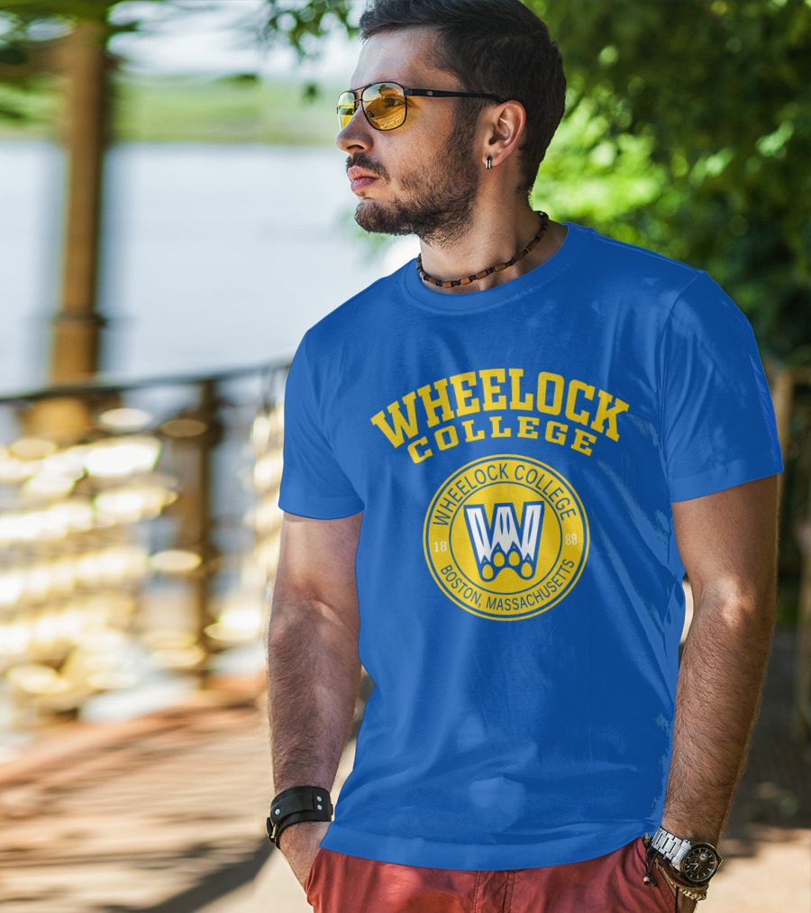 Wheelock College Boston Massachusetts 1888 Logo Blue Yellow T-Shirt
