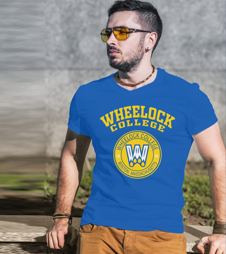 Wheelock College Boston Massachusetts 1888 Logo Blue Yellow T-Shirt
