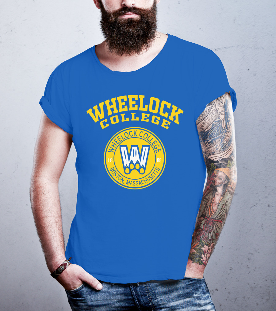 Wheelock College Boston Massachusetts 1888 Logo Blue Yellow T-Shirt