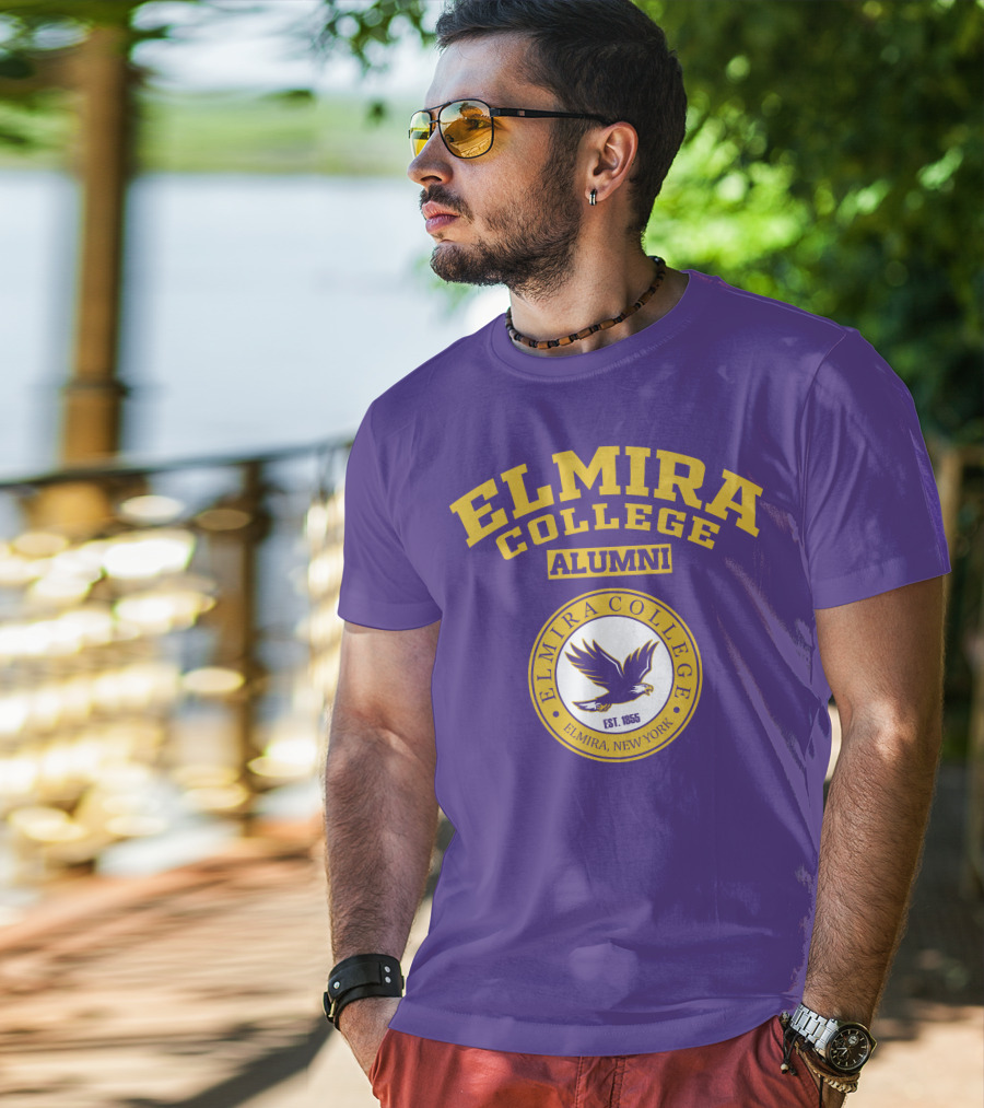 Elmira College Alumni Est. 1855 Purple And Gold Logo With Eagle Emblem T-Shirt