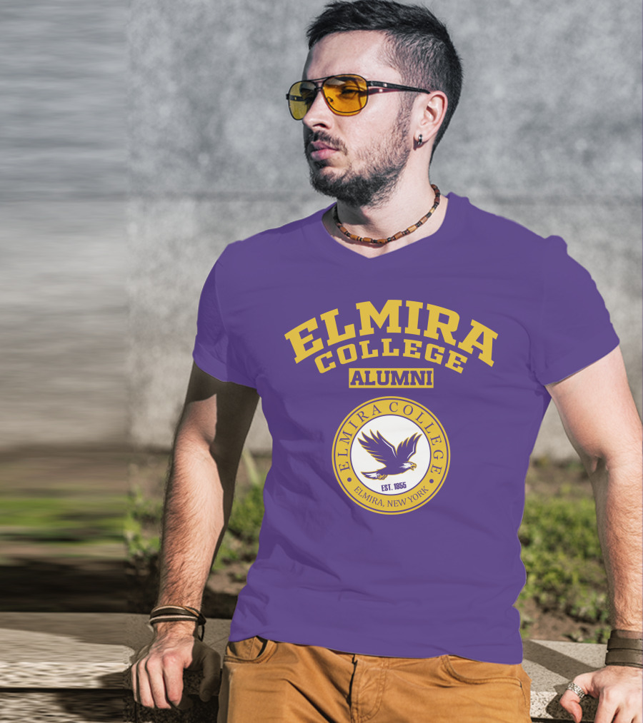 Elmira College Alumni Est. 1855 Purple And Gold Logo With Eagle Emblem T-Shirt