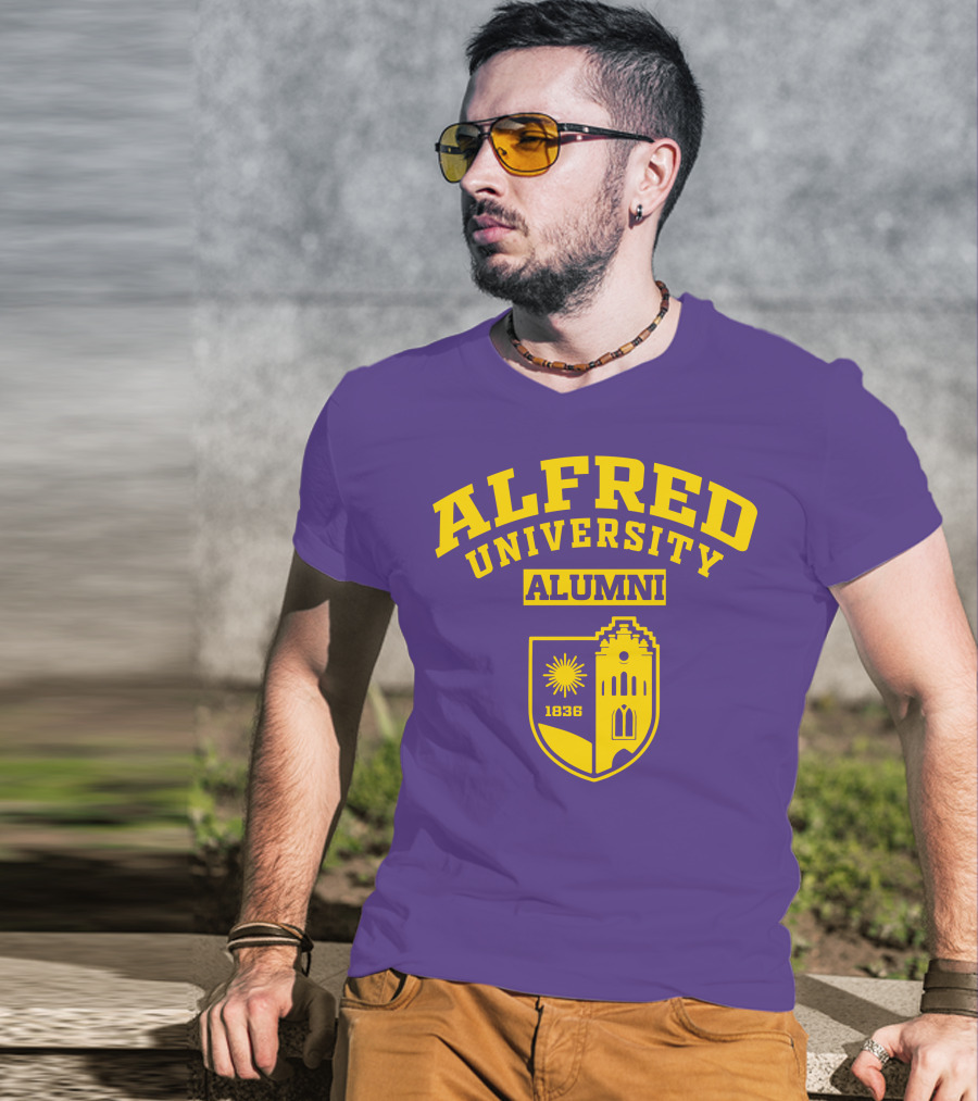 Alfred University Alumni 1836 Purple And Yellow Crest T-Shirt