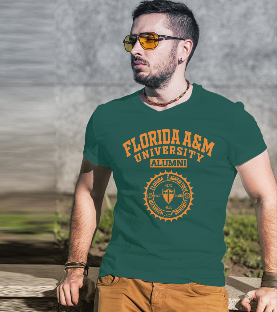 Florida A&M University Alumni 1887 Seal Head Heart Hand Field T-Shirt