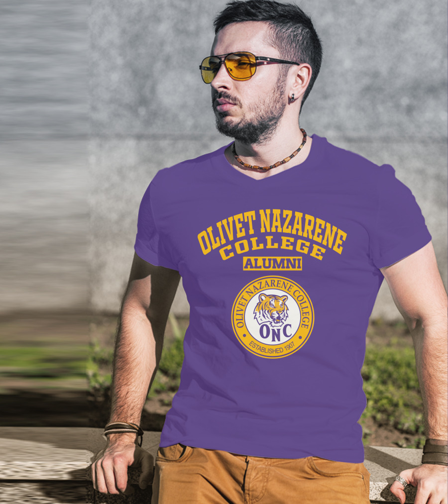 Olivet Nazarene College Alumni Tiger ONC Established 1907 Purple Yellow T-Shirt