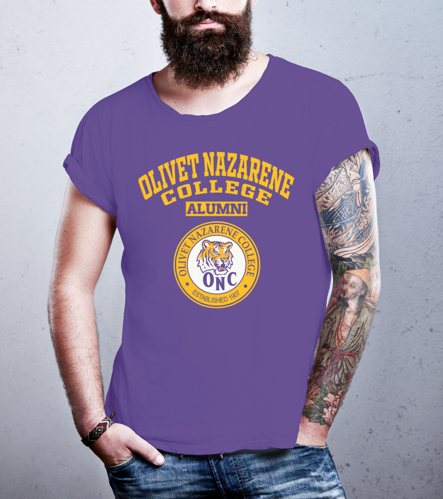 Olivet Nazarene College Alumni Tiger ONC Established 1907 Purple Yellow T-Shirt