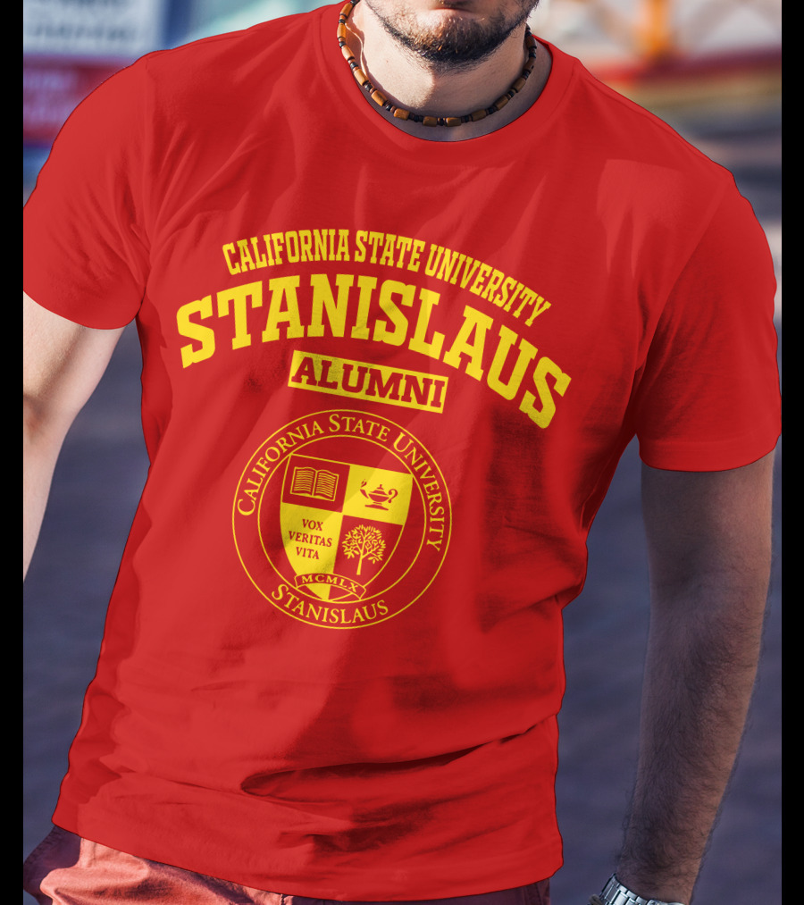 California State University Stanislaus Alumni Emblem With Vox Veritas Vita Shield T-Shirt
