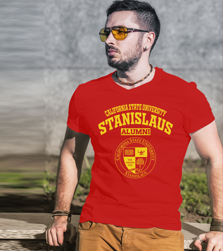 California State University Stanislaus Alumni Emblem With Vox Veritas Vita Shield T-Shirt
