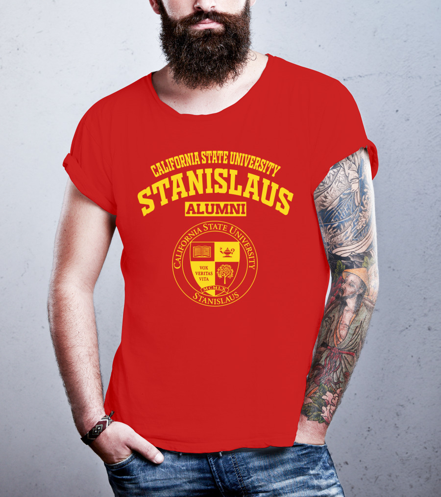 California State University Stanislaus Alumni Emblem With Vox Veritas Vita Shield T-Shirt