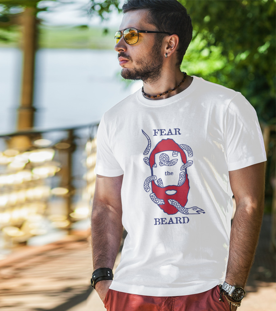 Fear The Beard Snake Pattern Red And Blue T-Shirt