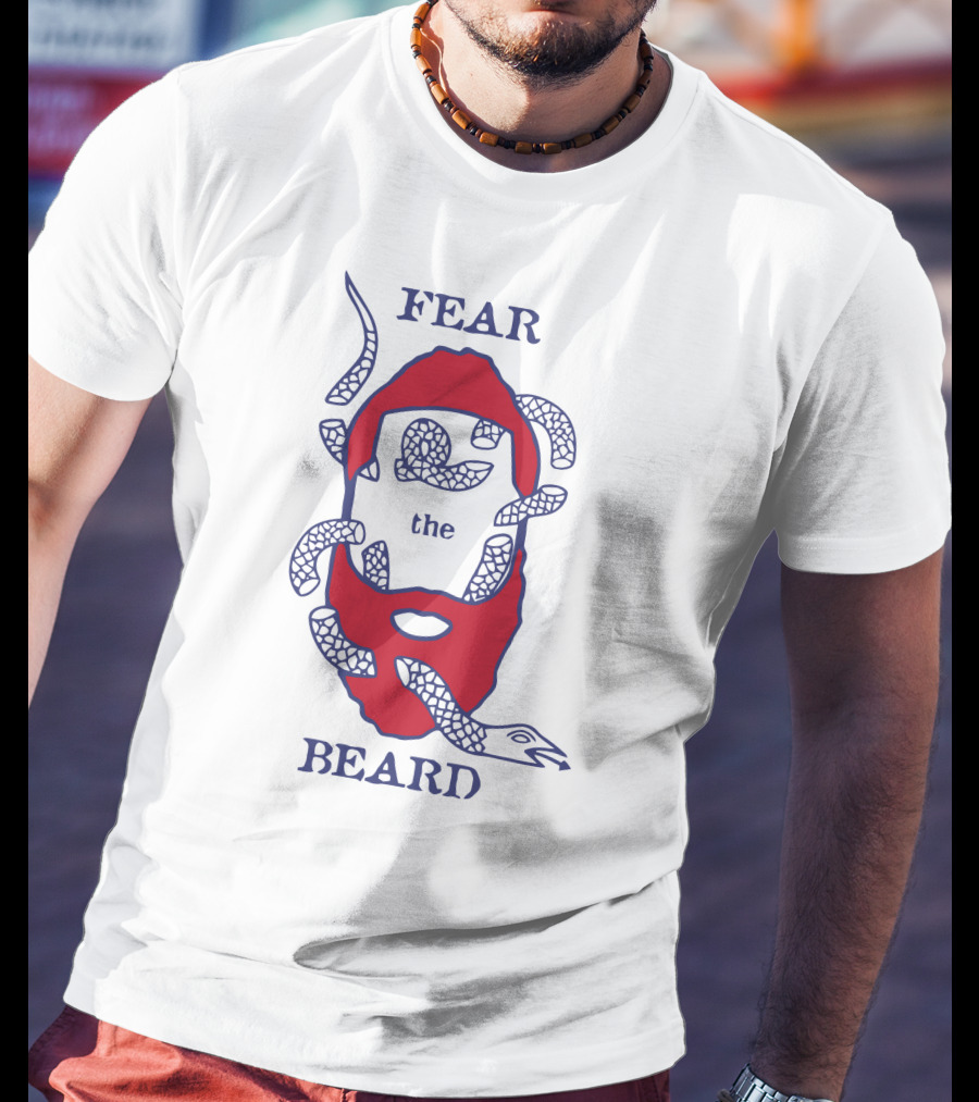 Fear The Beard Snake Pattern Red And Blue T-Shirt