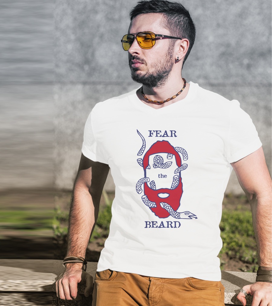 Fear The Beard Snake Pattern Red And Blue T-Shirt
