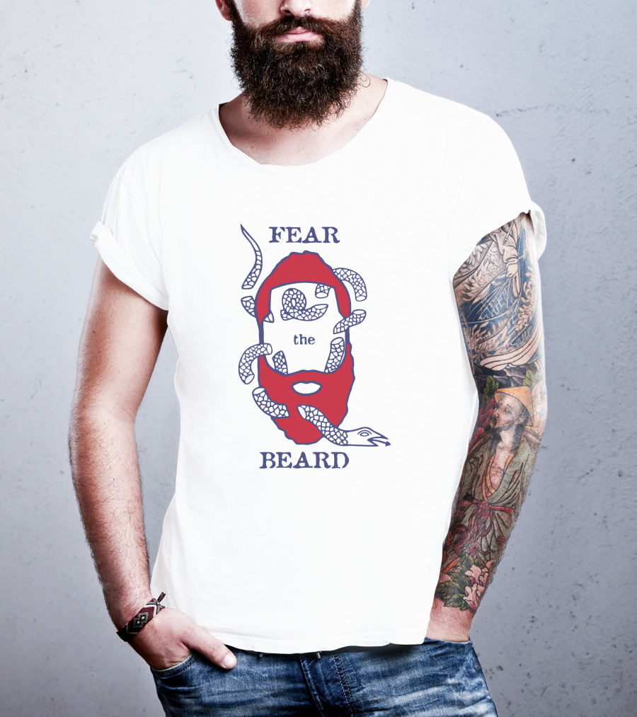 Fear The Beard Snake Pattern Red And Blue T-Shirt