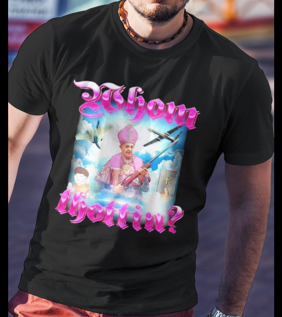 Whom Thottin Priest Holding Rifle With Airplanes And Clouds T-Shirt