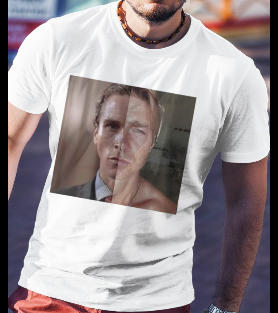 Jeremy Fragrance Compared With Young Christian Bale Face Split Room Background T-Shirt