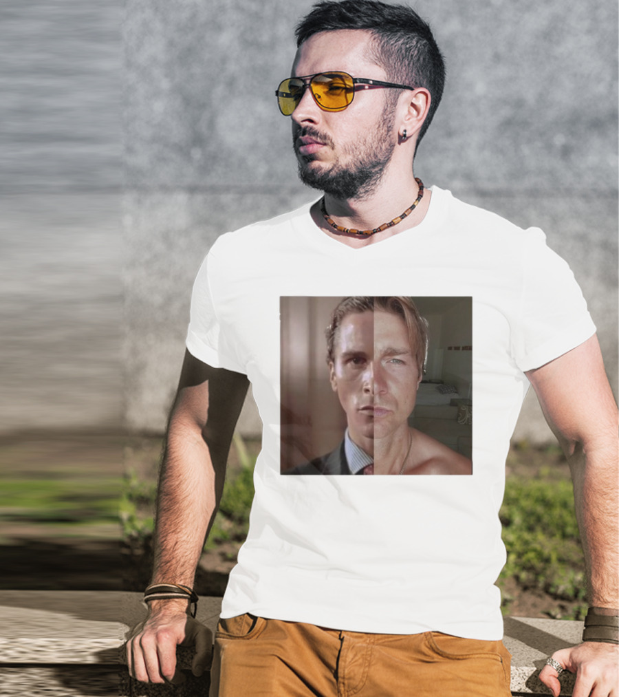 Jeremy Fragrance Compared With Young Christian Bale Face Split Room Background T-Shirt