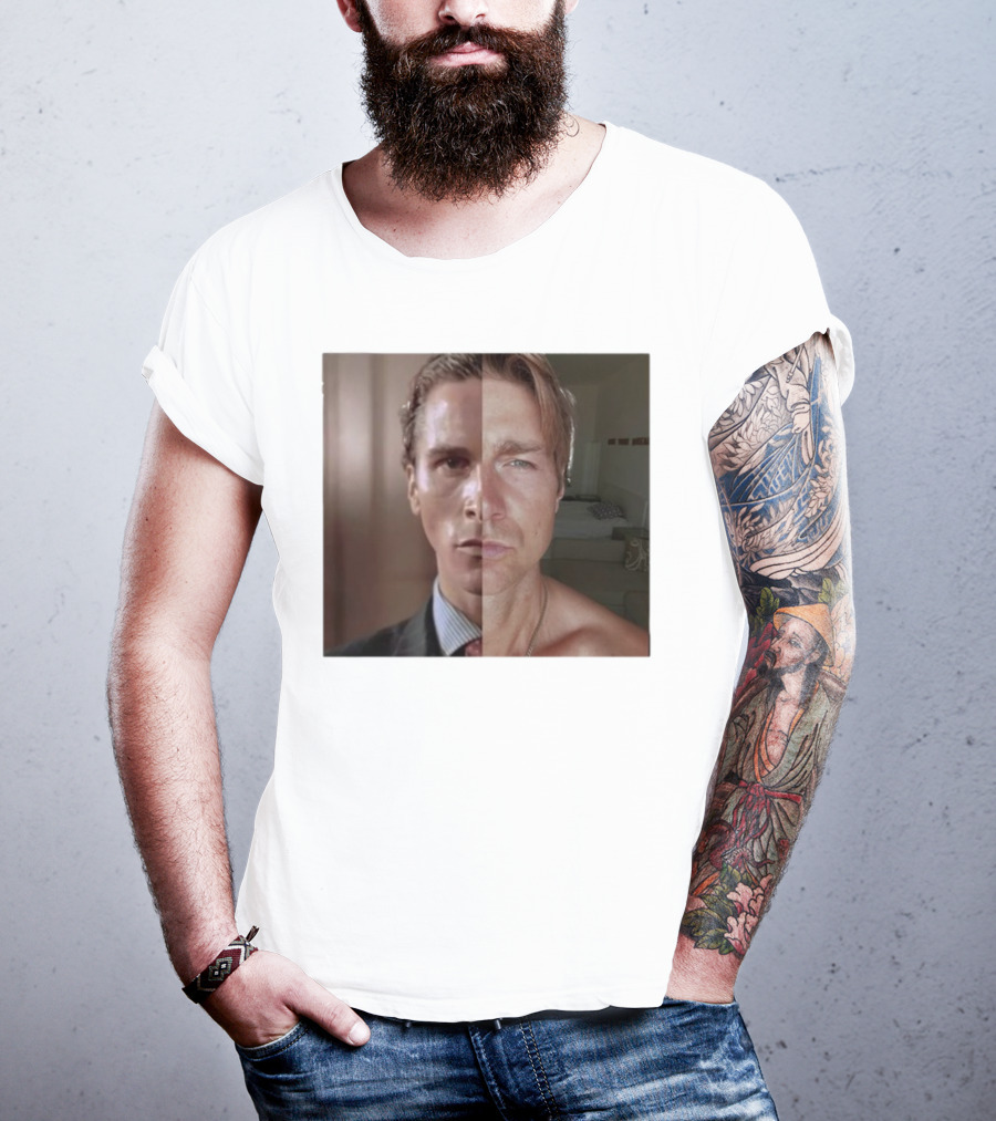 Jeremy Fragrance Compared With Young Christian Bale Face Split Room Background T-Shirt