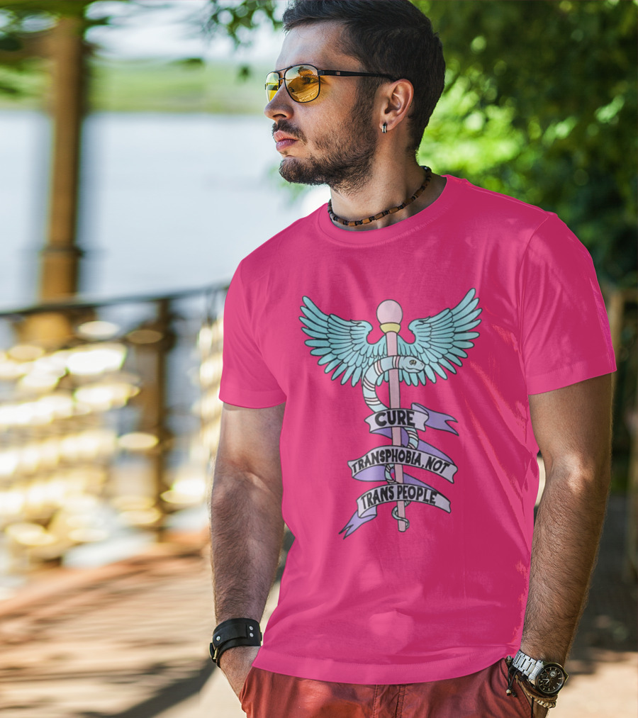 Target Pride Abprallen Cure Transphobia Not Trans People Caduceus Wings Snake Staff T-Shirt