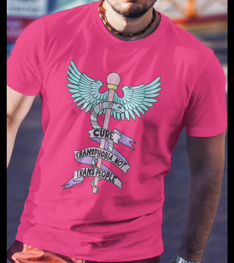 Target Pride Abprallen Cure Transphobia Not Trans People Caduceus Wings Snake Staff T-Shirt