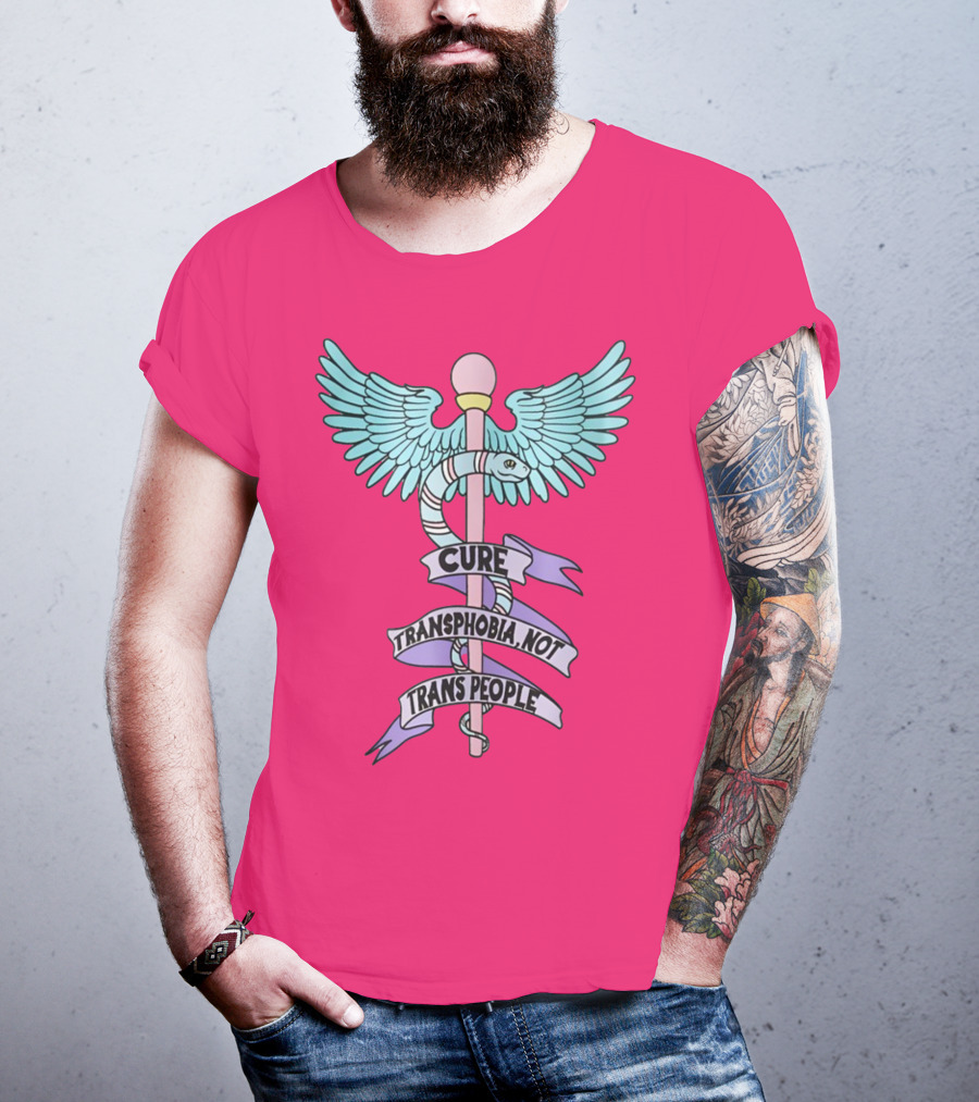 Target Pride Abprallen Cure Transphobia Not Trans People Caduceus Wings Snake Staff T-Shirt