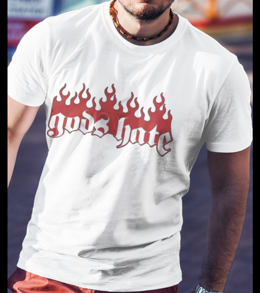 Gods Hate Flames Red Gothic Font T-Shirt