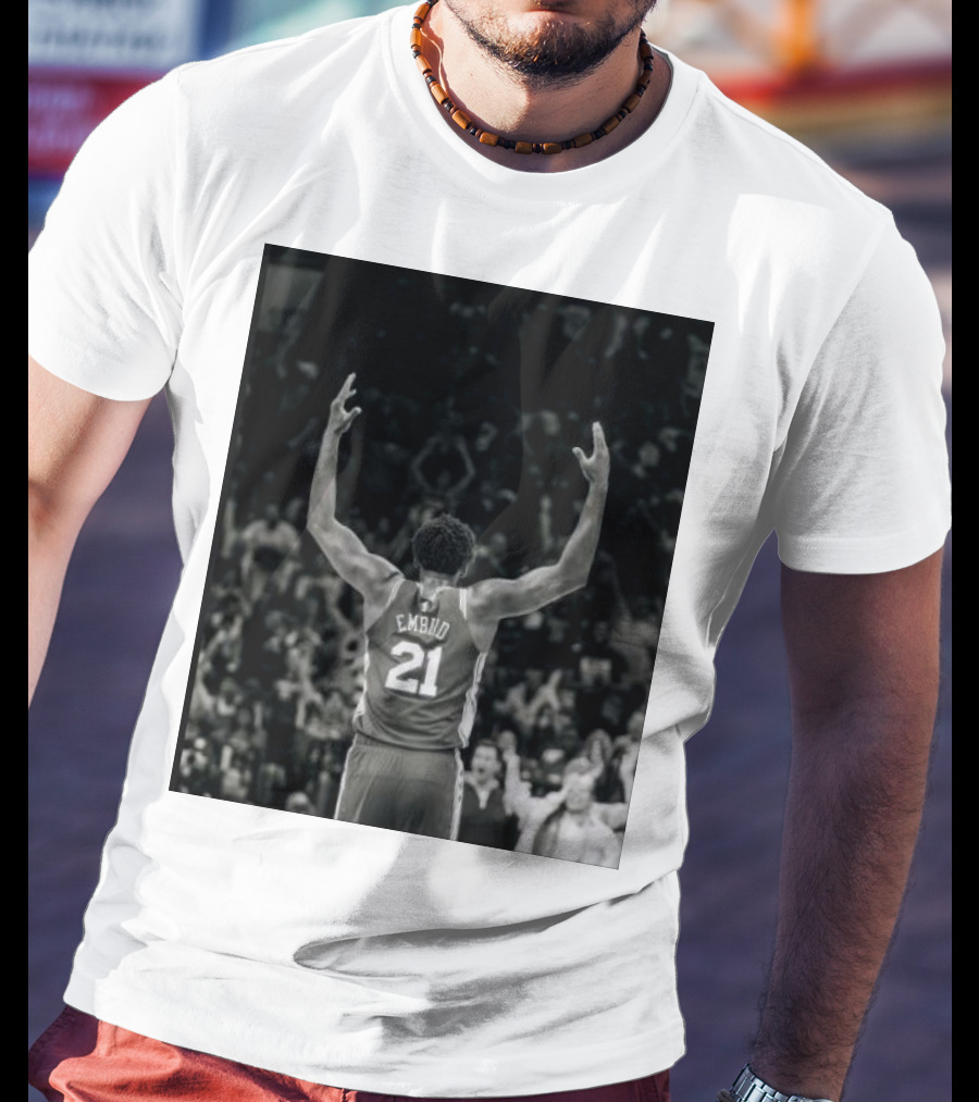 Joel Troel Embiid 21 Basketball Celebration Back View T-Shirt