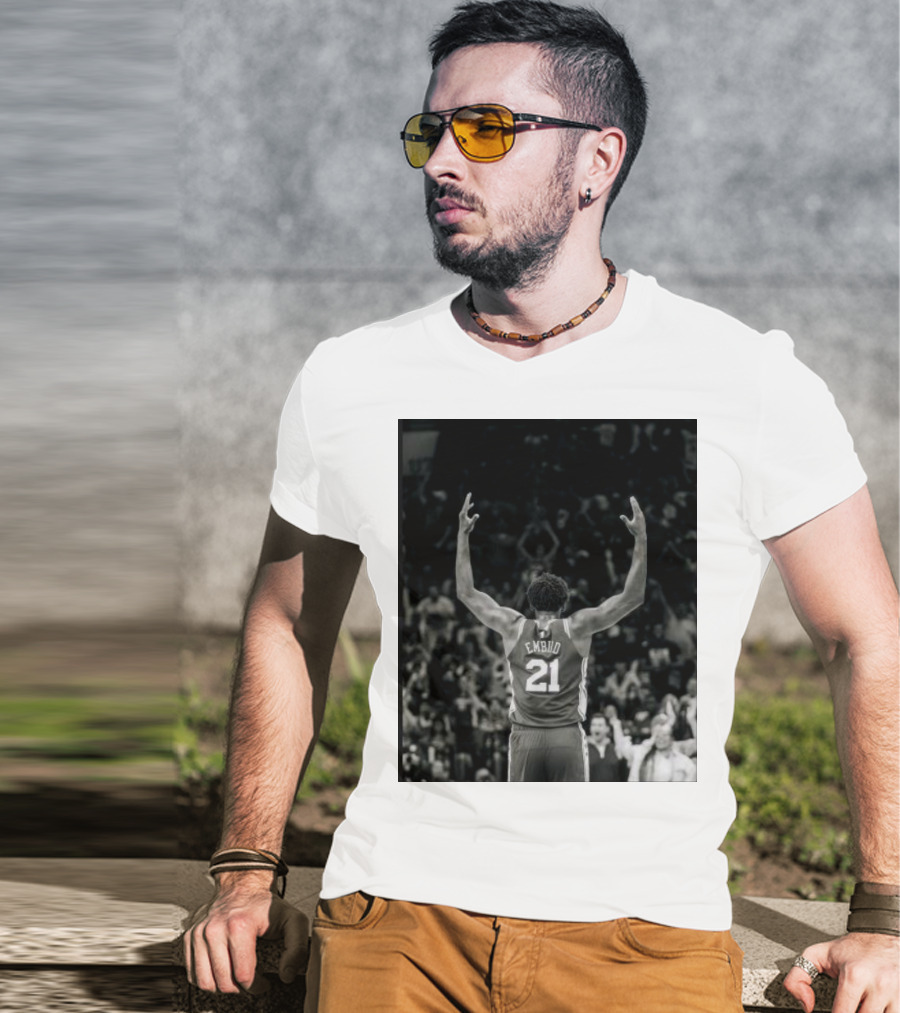 Joel Troel Embiid 21 Basketball Celebration Back View T-Shirt