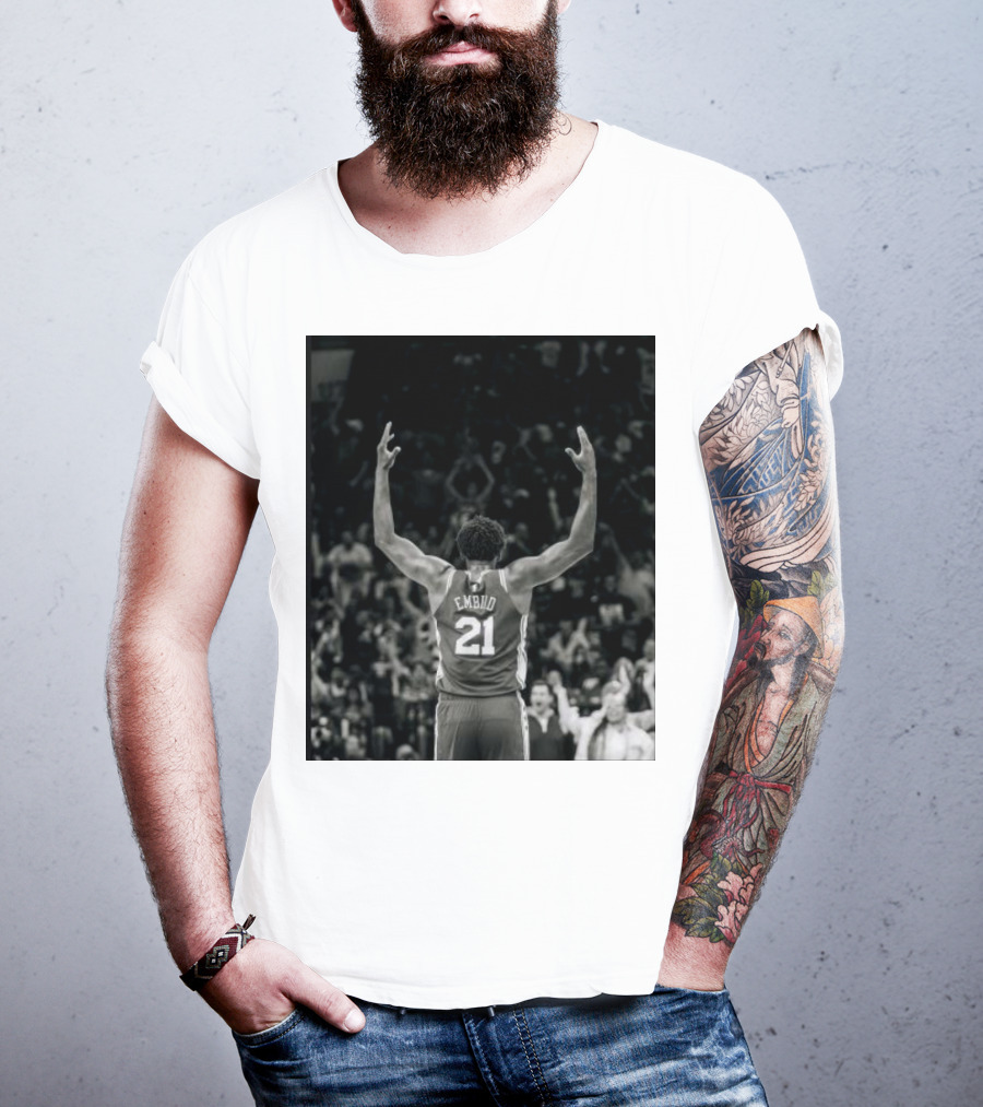 Joel Troel Embiid 21 Basketball Celebration Back View T-Shirt
