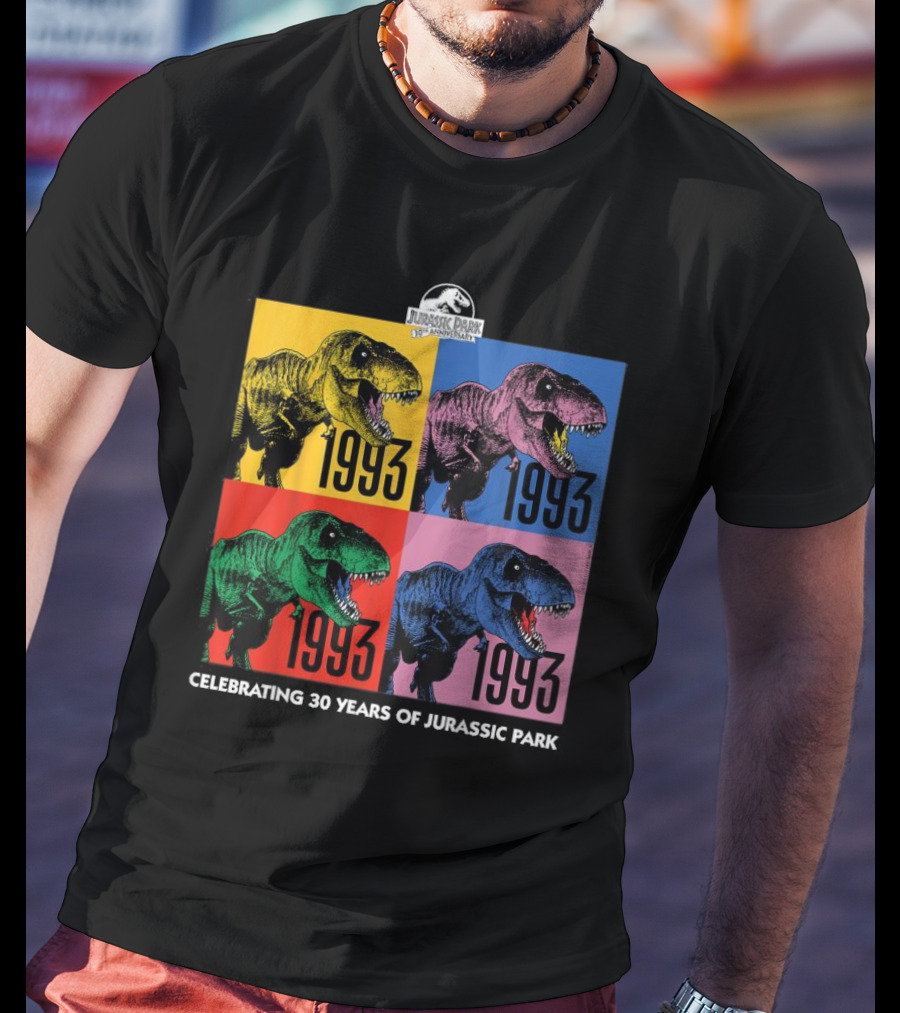 30 Years Of Jurassic Park 1993 Pop Art Dinosaur T-Shirt