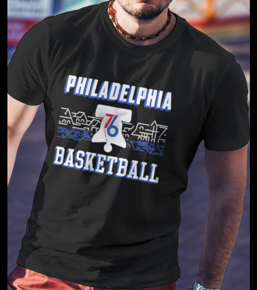 Philadelphia 76ers Liberty Bell Skyline Basketball Black City Series T-Shirt