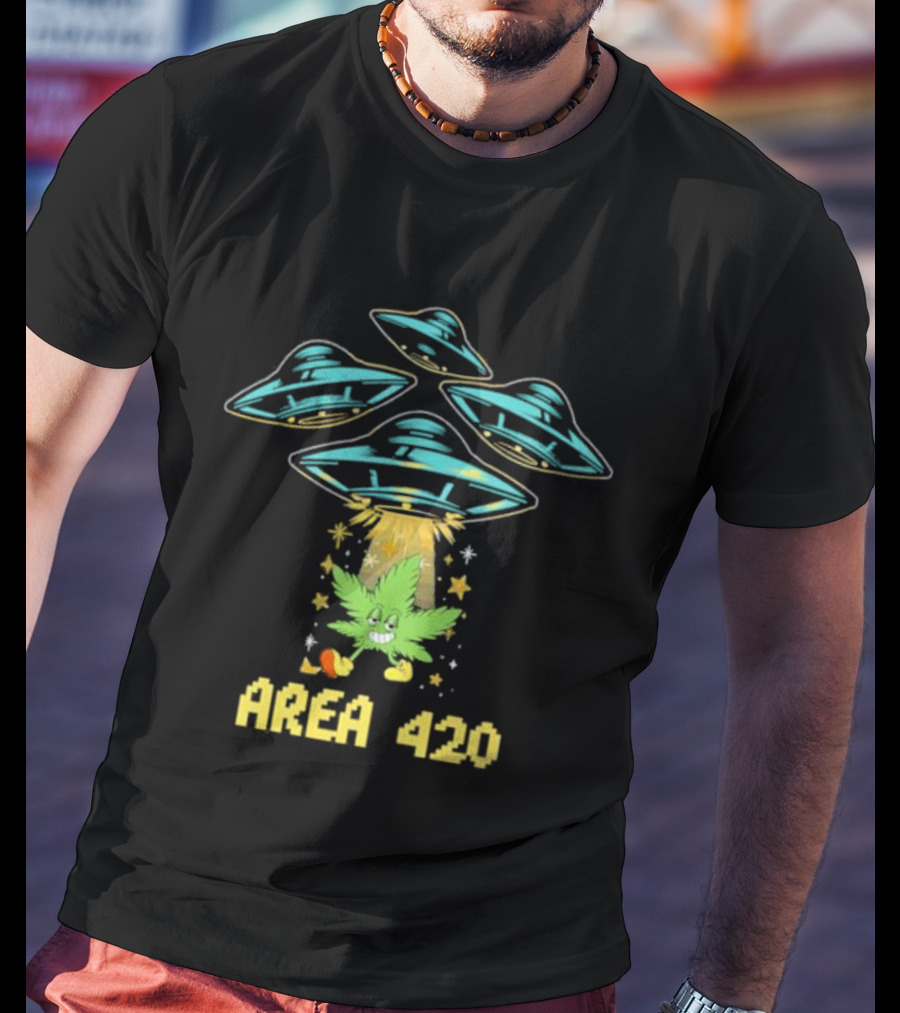 Area 420 UFO Weed Leaf Extraterrestrial Vibe T-Shirt