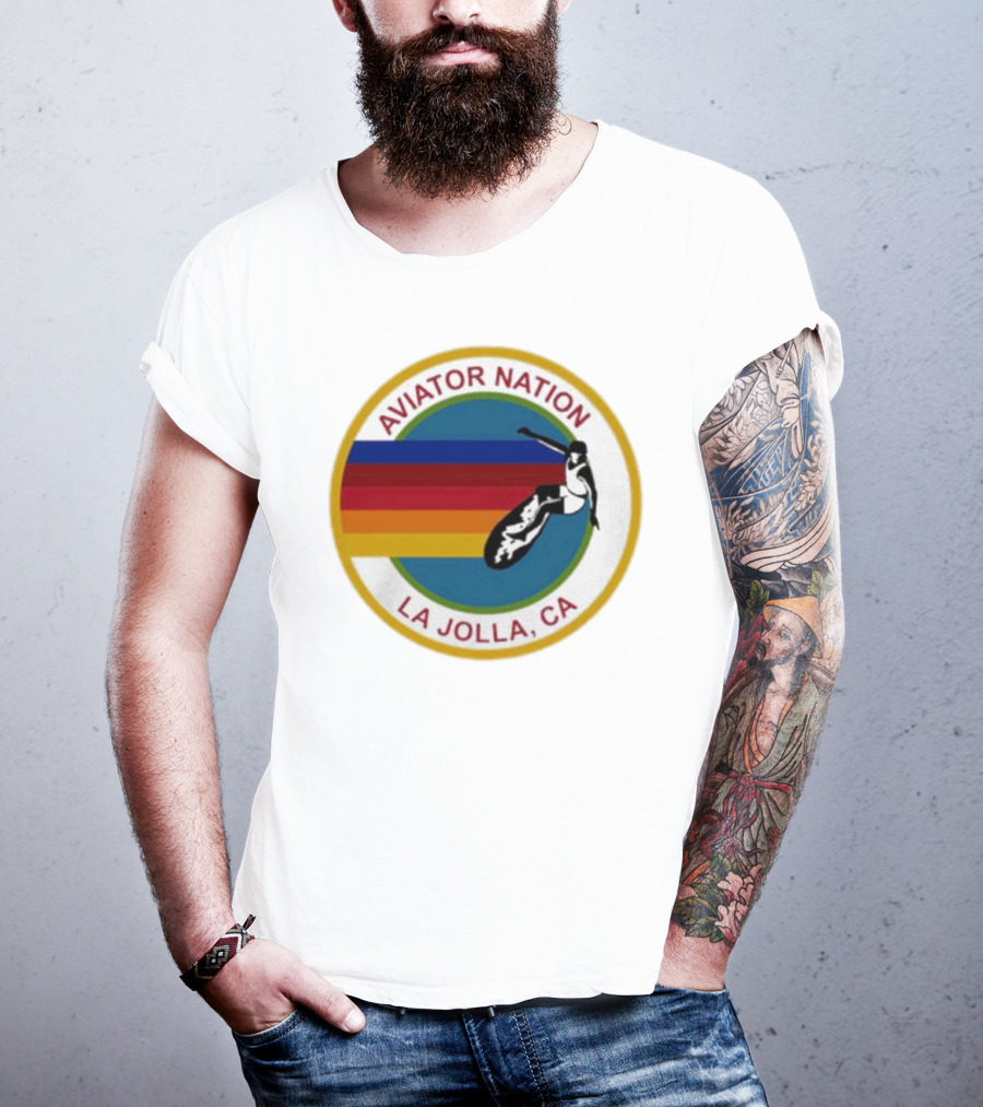 Aviator Nation La Jolla CA Surfing Rainbow T-Shirt