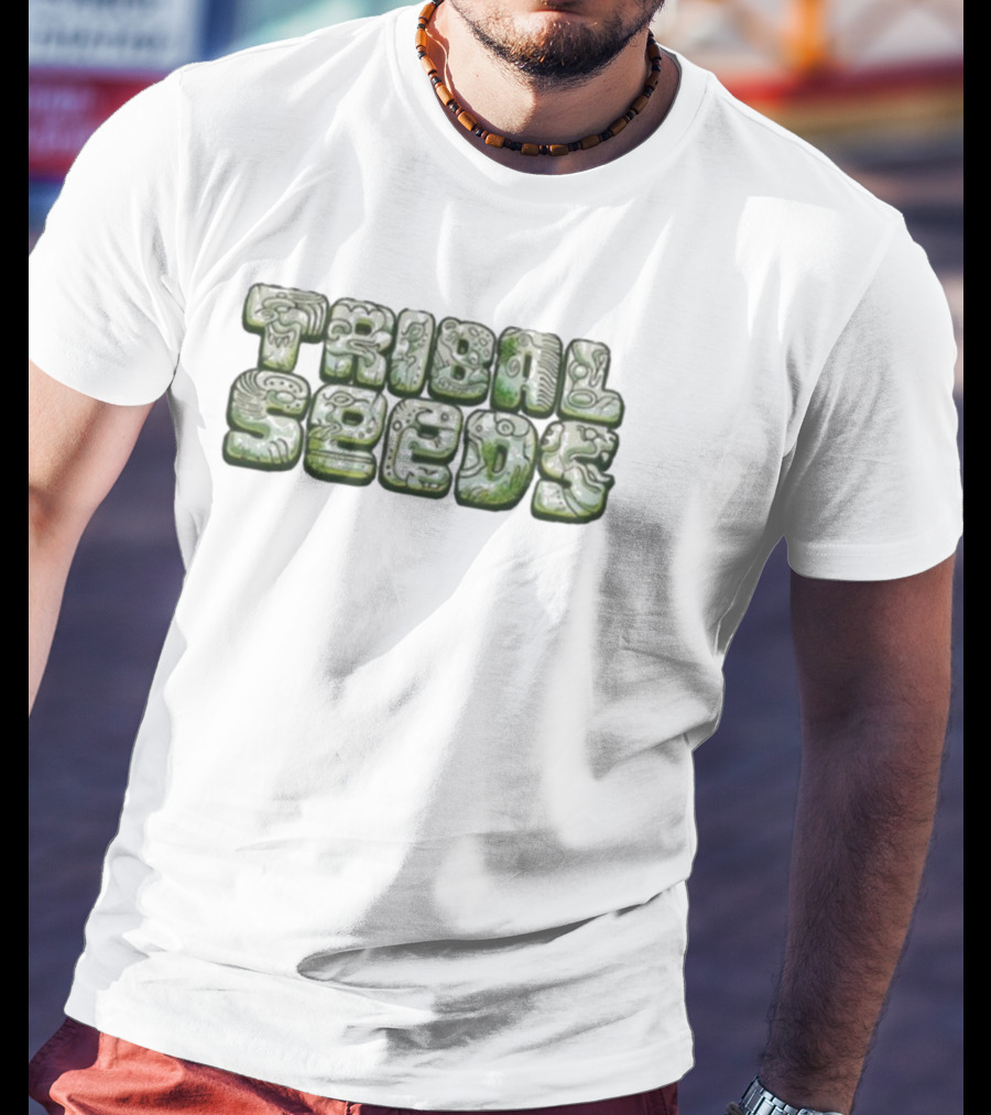Green Tribal Seeds Cute Logo Textured Lettering T-Shirt