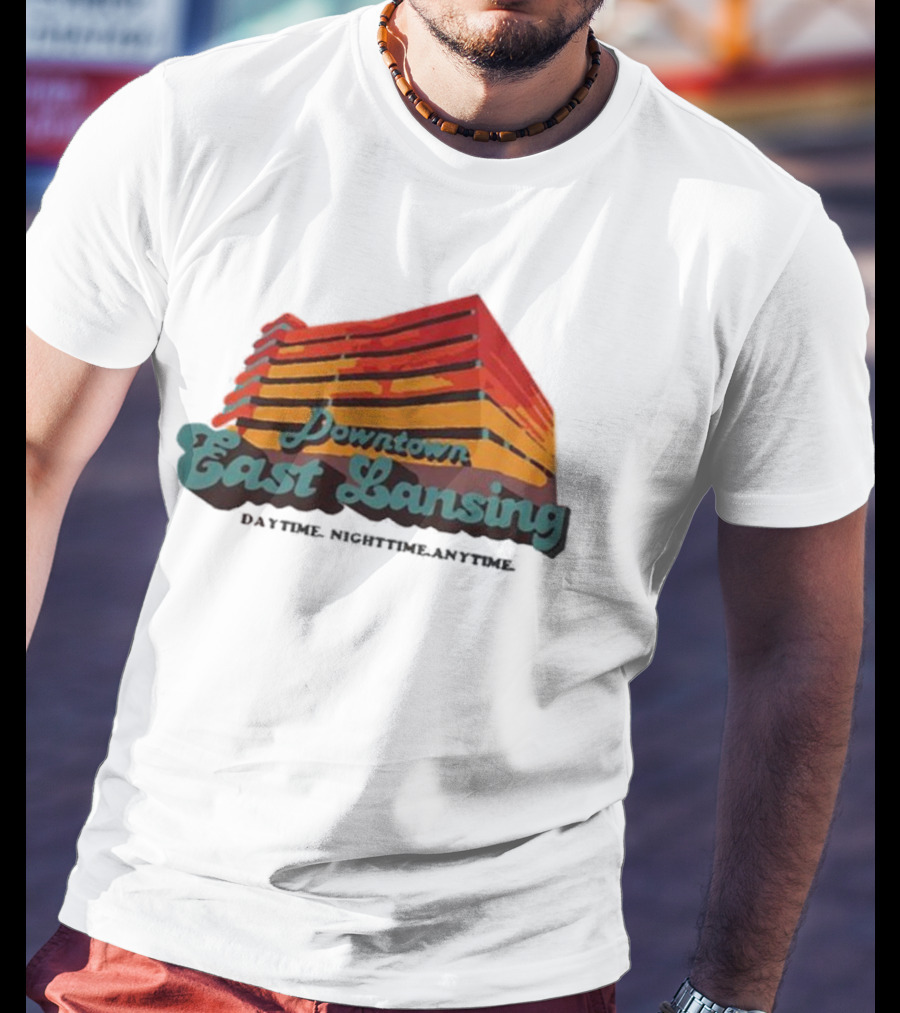 Downtown East Lansing Daytime Nighttime Anytime Retro Skyline T-Shirt