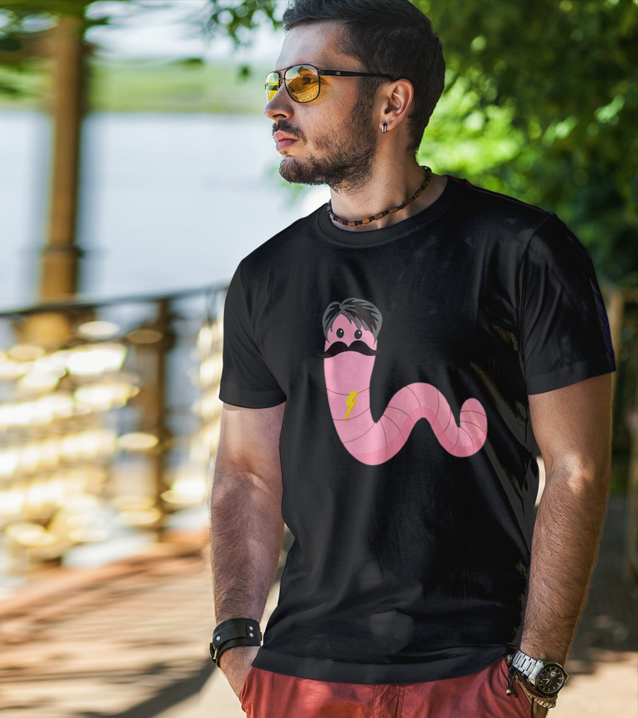 Worm With A Mustache James Tom Ariana Reality Lightning Bolt T-Shirt