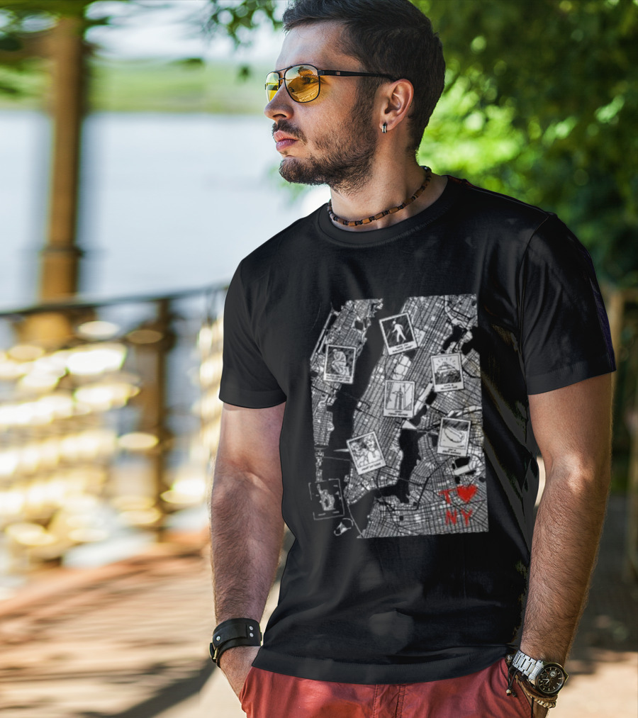 TommyInnit Merch T Love NY Map Icons And Polaroid Style Graphics T-Shirt