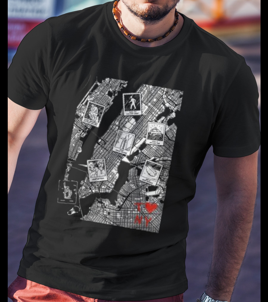 TommyInnit Merch T Love NY Map Icons And Polaroid Style Graphics T-Shirt