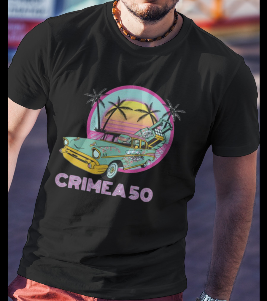 CRIMEA 50 NAFO HIMARS Vintage Sunset Car Scene T-Shirt
