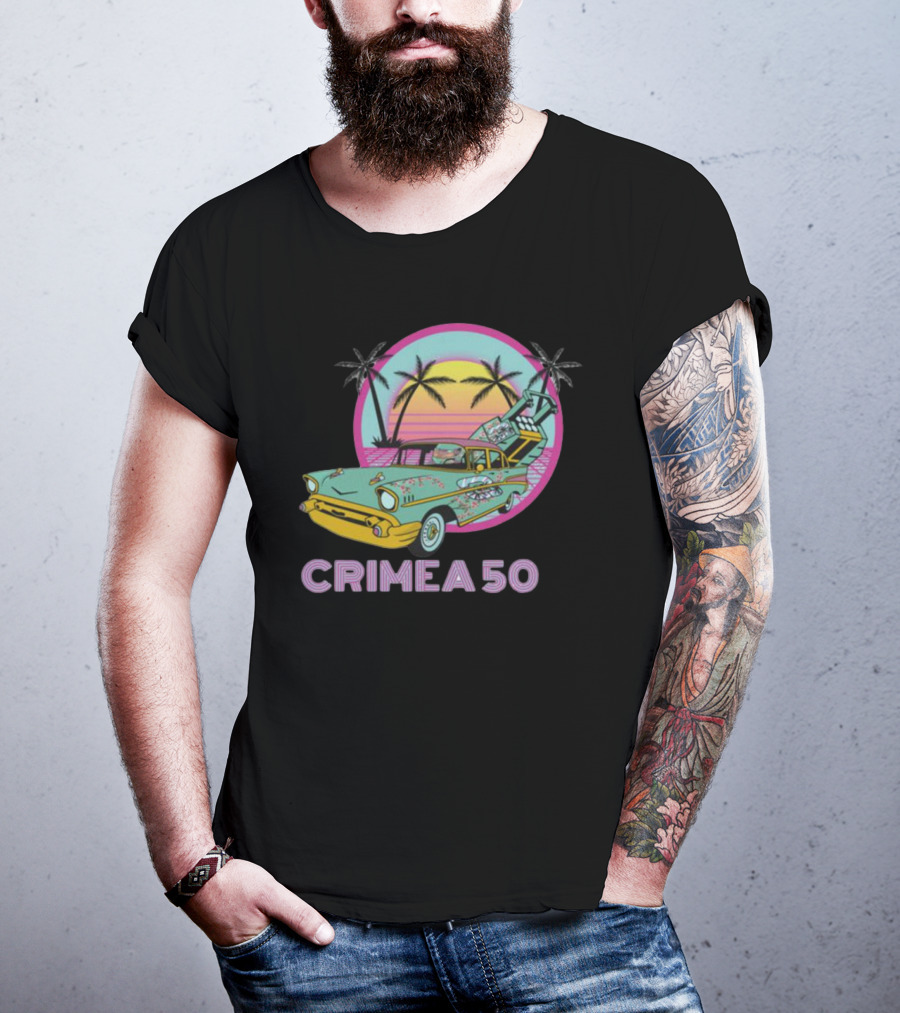 CRIMEA 50 NAFO HIMARS Vintage Sunset Car Scene T-Shirt