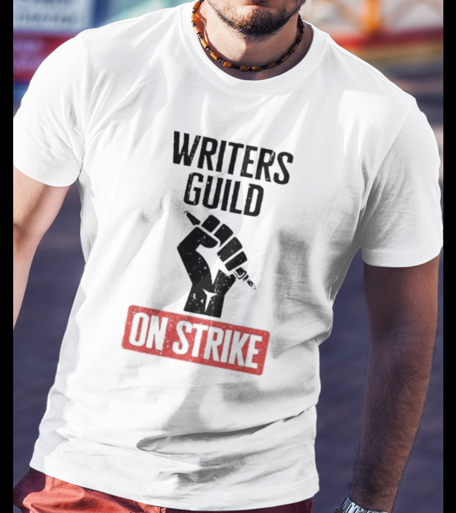 Writers Guild On Strike Protest Fist Holding Pen T-Shirt