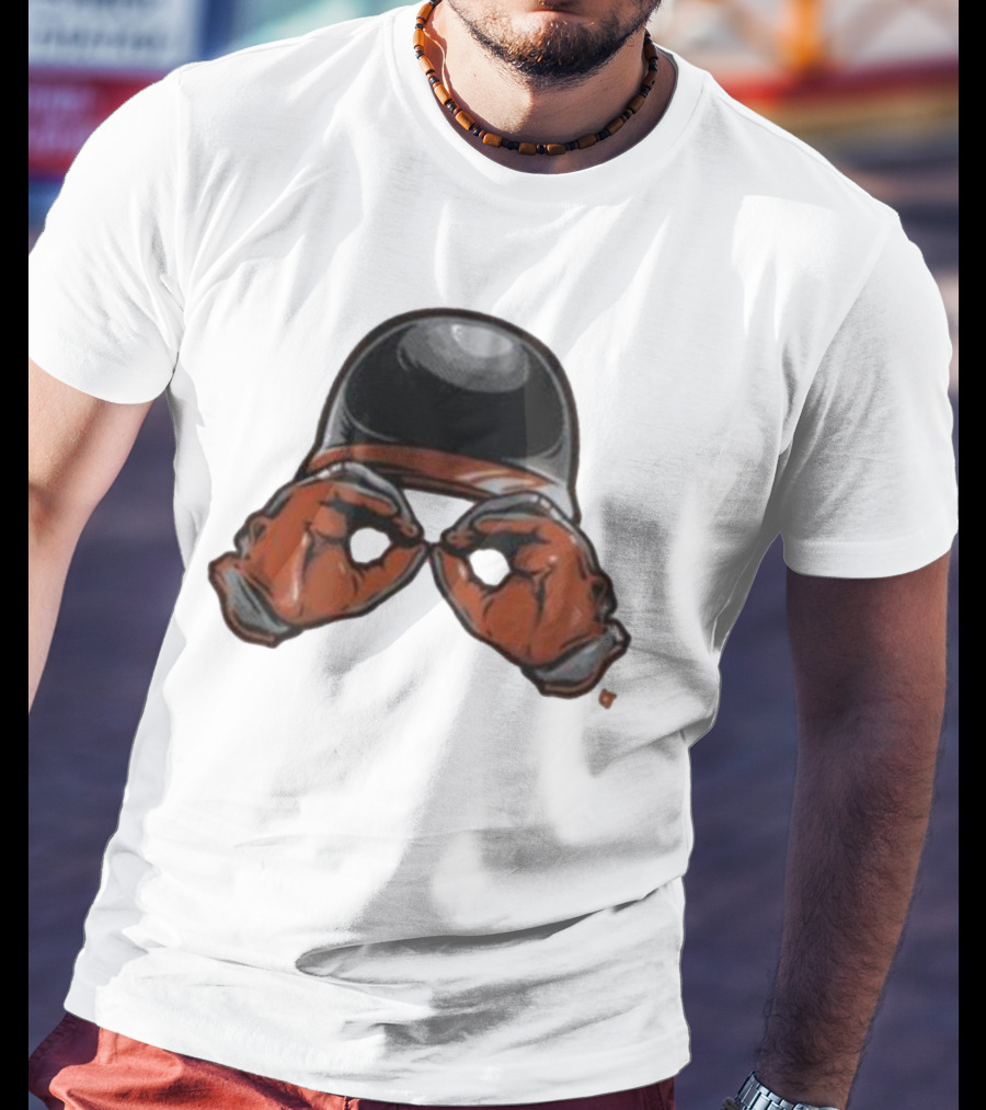 Baltimore Orioles Helmet And Gloves Holding Binoculars T-Shirt