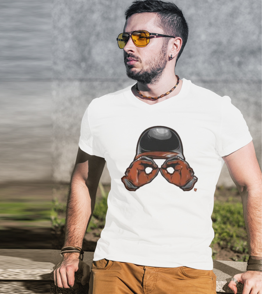 Baltimore Orioles Helmet And Gloves Holding Binoculars T-Shirt