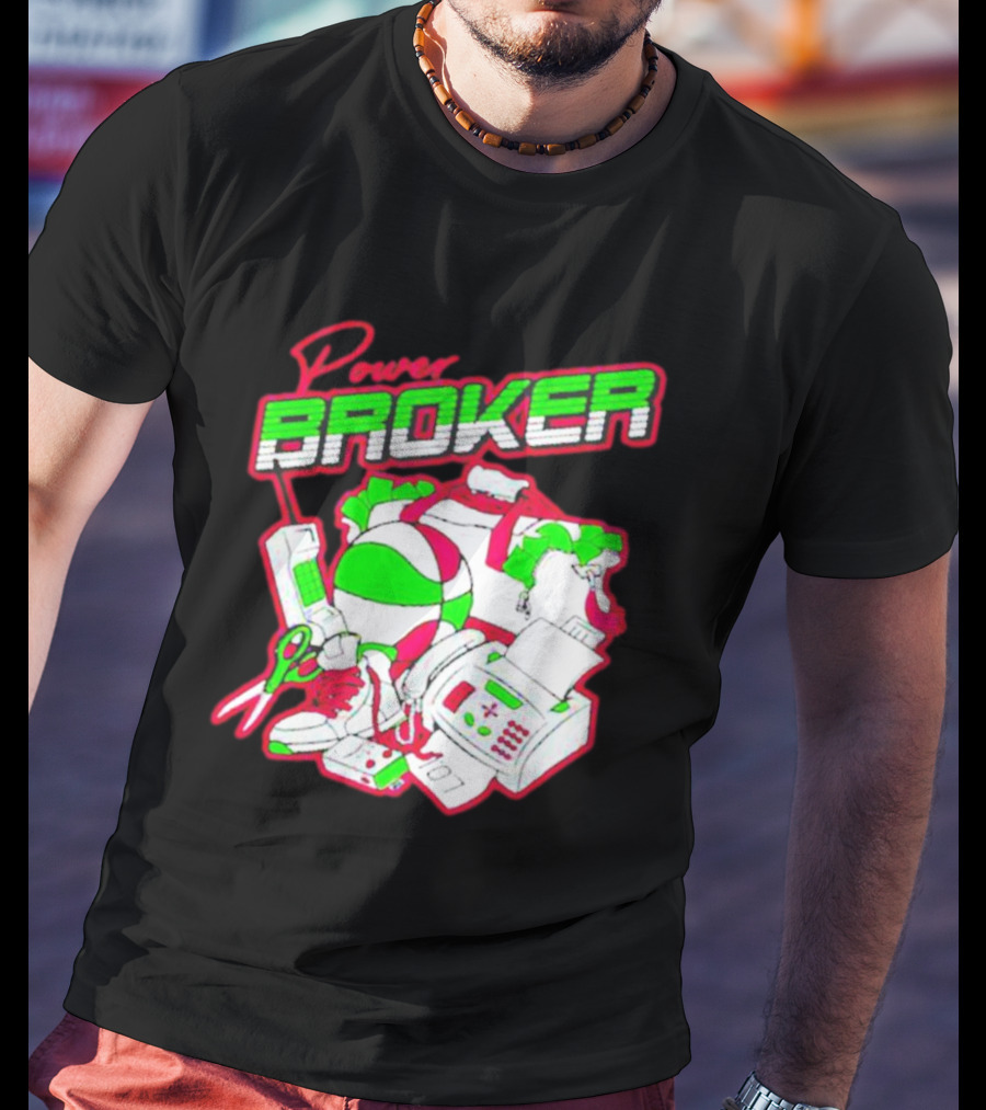 Power Broker Retro Tech And Sports Collage T-Shirt