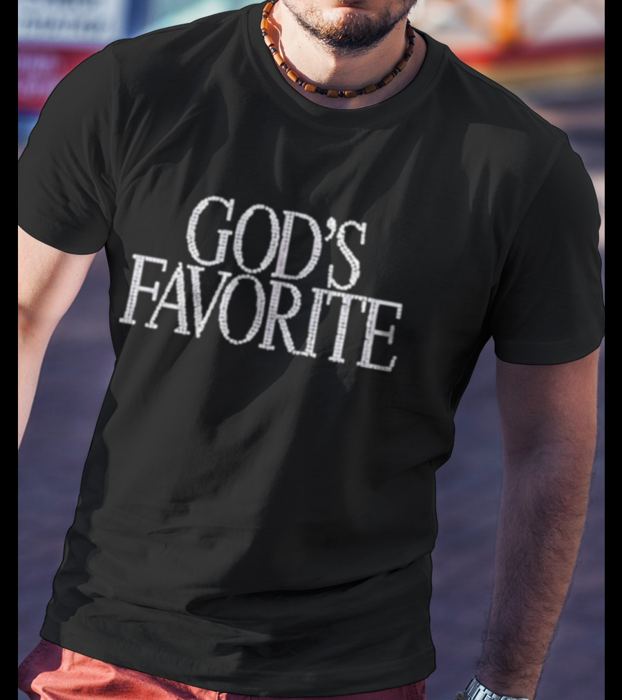 GOD'S FAVORITE Rhinestone Embellished Text T-Shirt