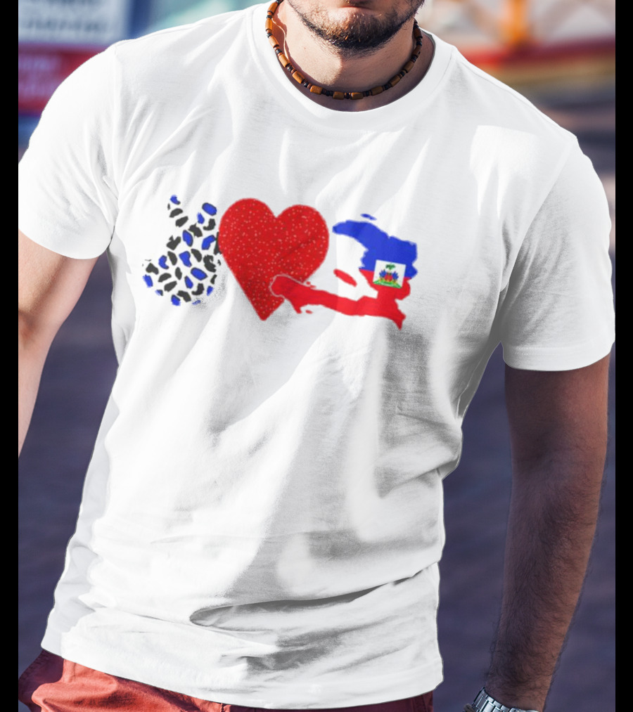 Peace Love Haiti Flag Haitian Heritage Pride T-Shirt