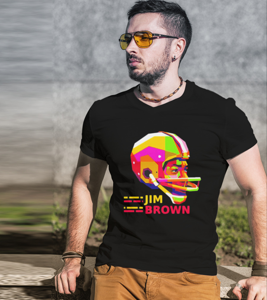 Jim Brown Vibrant Helmet Portrait Pop T-Shirt