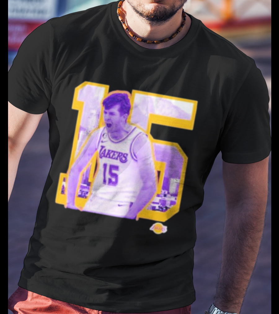 Los Angeles Lakers Austin Reaves 15 Skyline Background T-Shirt