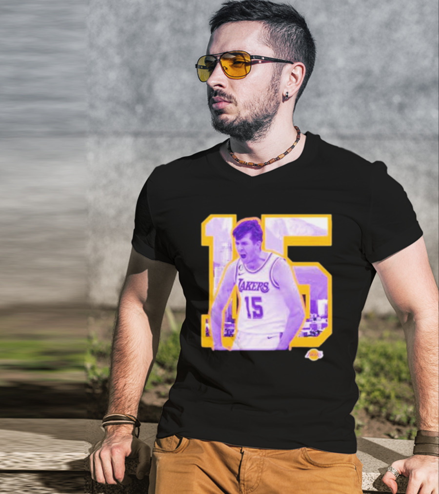 Los Angeles Lakers Austin Reaves 15 Skyline Background T-Shirt