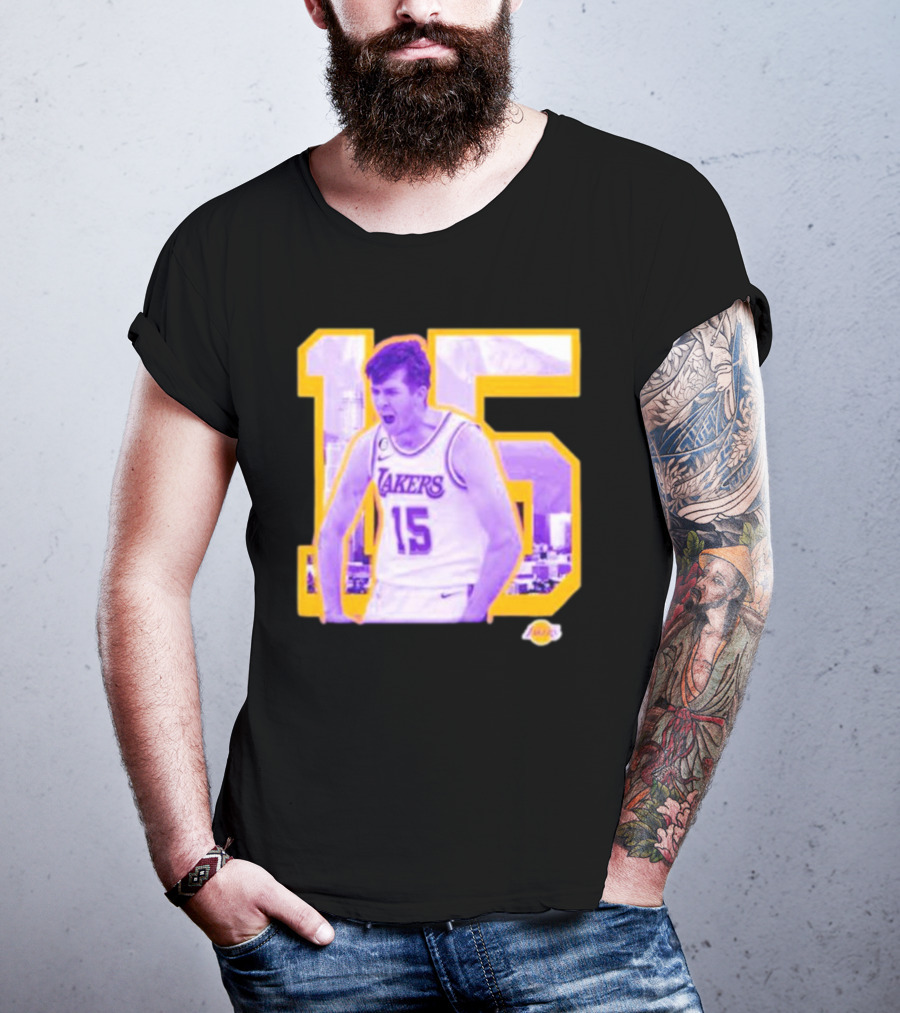 Los Angeles Lakers Austin Reaves 15 Skyline Background T-Shirt