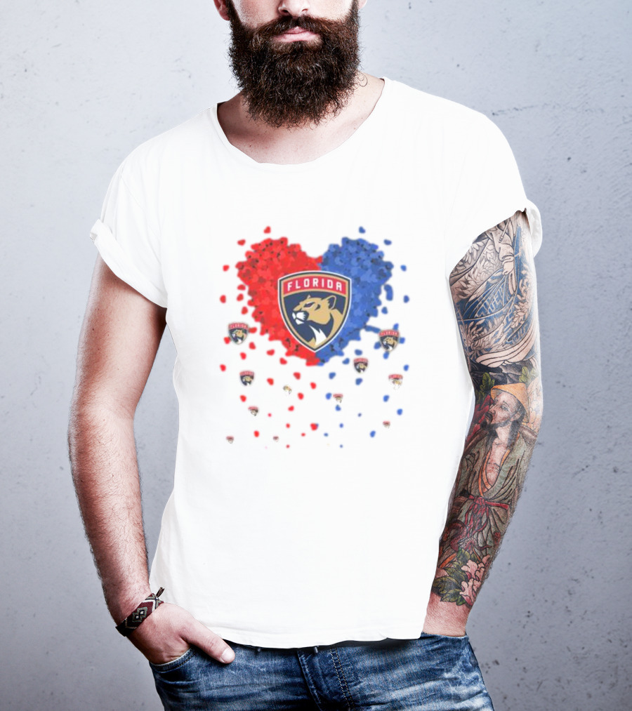Florida Panthers Heart Logo Red Blue Paws T-Shirt